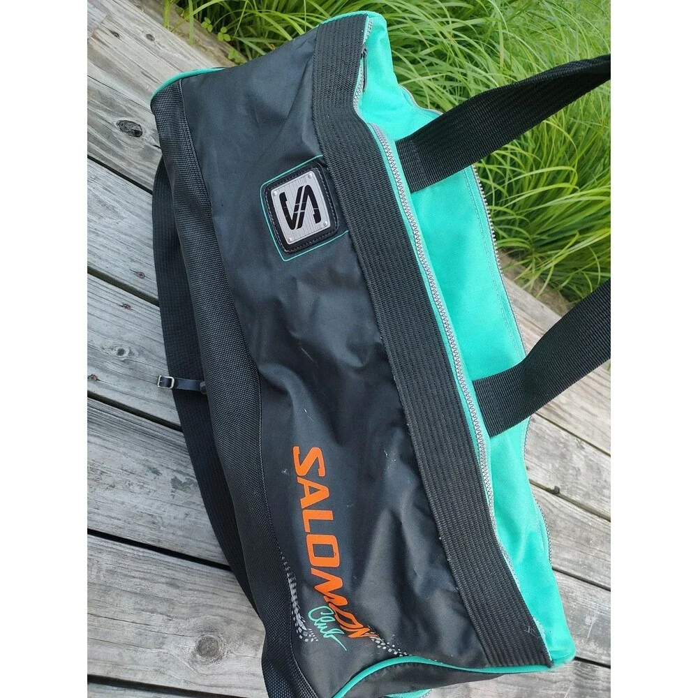 VTG 80s/90s Era SALOMON CLUB Skiing/Large Ski DUFFEL BAG Black/Teal/Orange